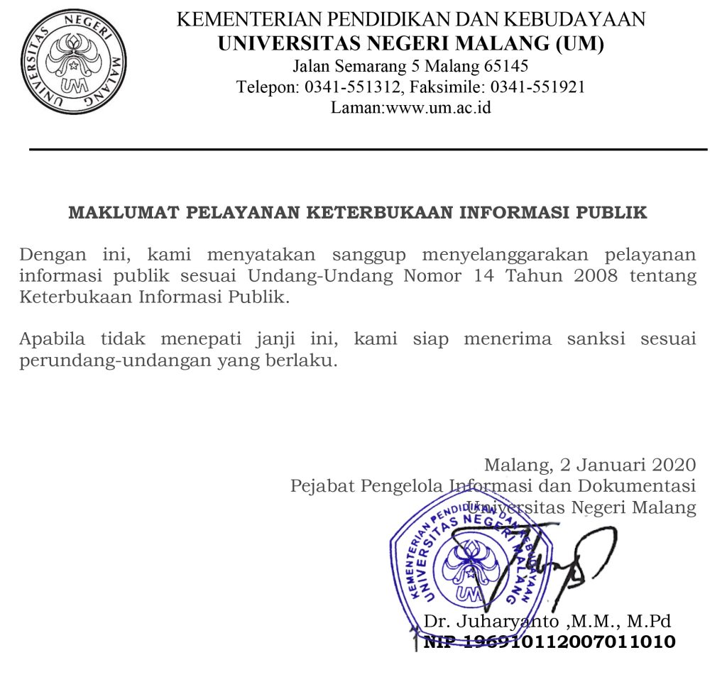 Maklumat Pelayanan Http Ppid Um Ac Id